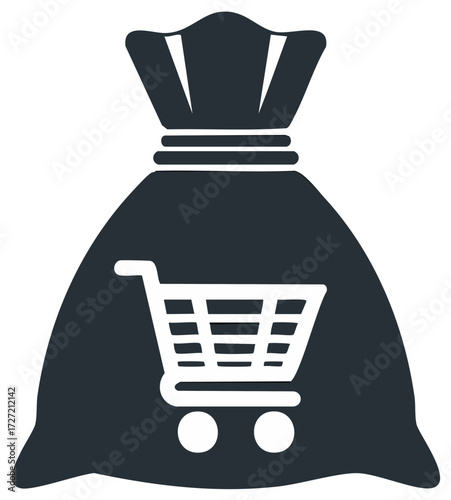 Money bag with shopping cart icon representing online commerce and retail sales
