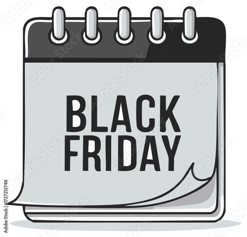 Black Friday text on a tear off desk calendar page illustration for sales and discounts