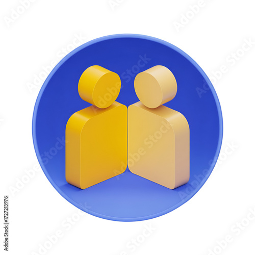 Two Yellow Humanoid Figures in Blue Circle Icon on Black Background people symbol