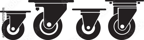 Four black caster wheels of varying sizes in silhouette