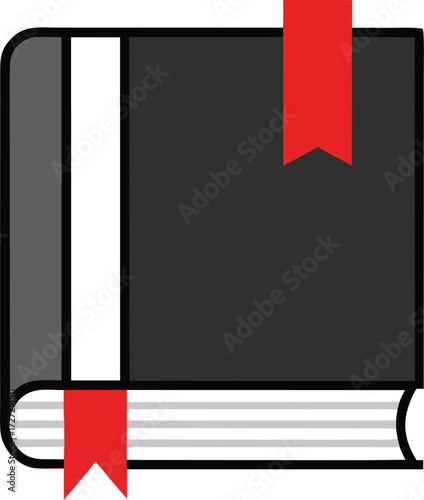Scalable vector illustration of a hardcover book mockup with red ribbon bookmark icon