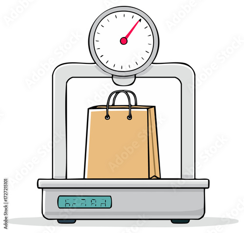 Paper Bag on Industrial Scale Measurement Weight Calculation Shopping