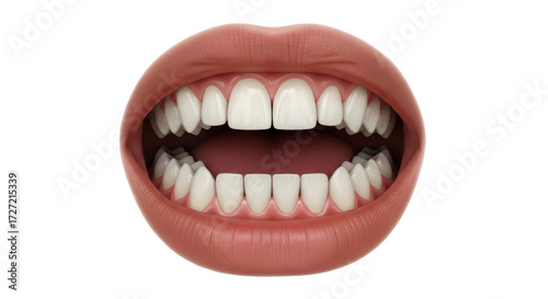 Isolated mouth open revealing teeth, dental health concept, closeup, macro shot, studio photo