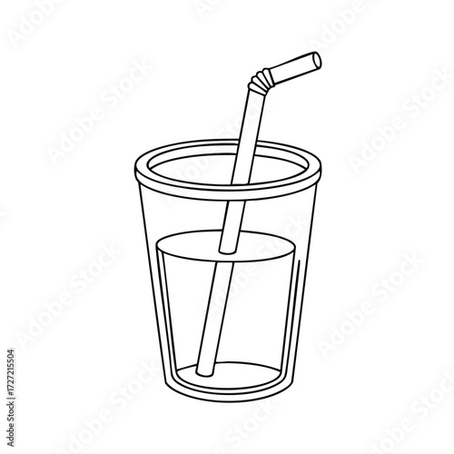 A refreshing beverage in a cup with a straw, perfect for quenching thirst on a hot summer day outdoors.