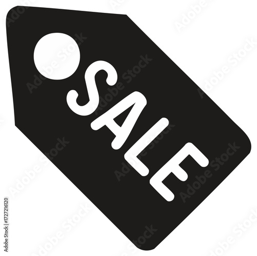 Simple Black Retail Tag with White Sale Text, Discount Pricing Deal Advertising Element, Promotions