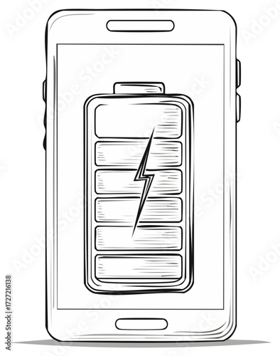 Stylized Mobile Phone Displaying Battery Charging Icon with Lightning Bolt