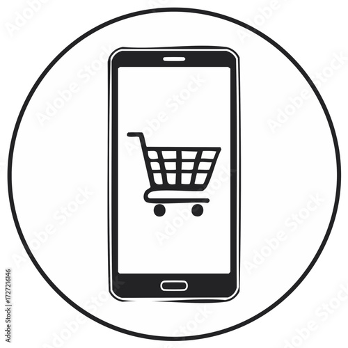 Mobile online shopping concept with smartphone and digital shopping cart icon