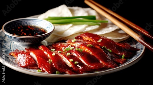 Roasted duck with pancakes and sauce