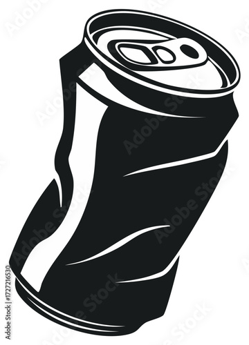 Crushed Aluminum Beverage Can Black and White Vector Illustration for Recycling and Waste