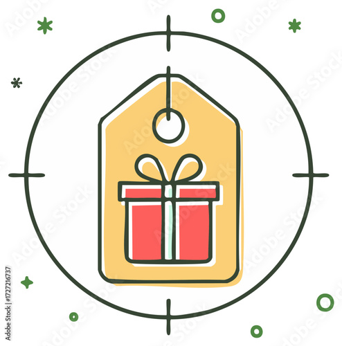 Hand Drawn Gift Tag Icon with Present and Target Symbol