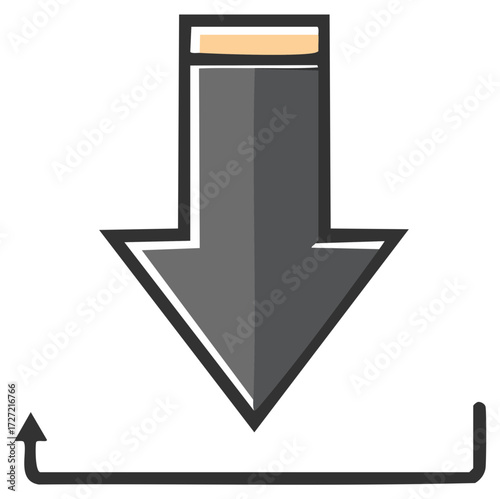 Gray Downward Arrow Icon with Line Indicates Downloading or Data Transfer