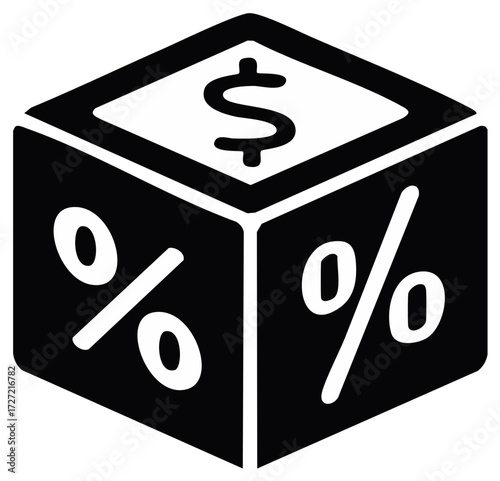 Vector icon of a financial die showing dollar and percent signs for business and economy concepts