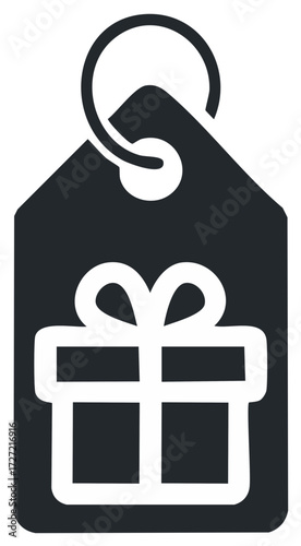 Price tag featuring a gift box symbol signifies discounts, holiday sales, and festive shopping promotions.