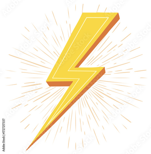 Bold yellow 3D lightning bolt icon with energy burst effect and radiating lines