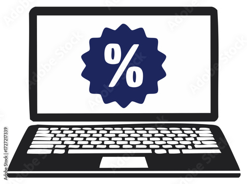 Online shopping discount concept with laptop computer and percentage sign icon