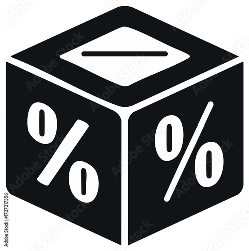 Black cube with percentage symbols and a slot for ballots representing sales