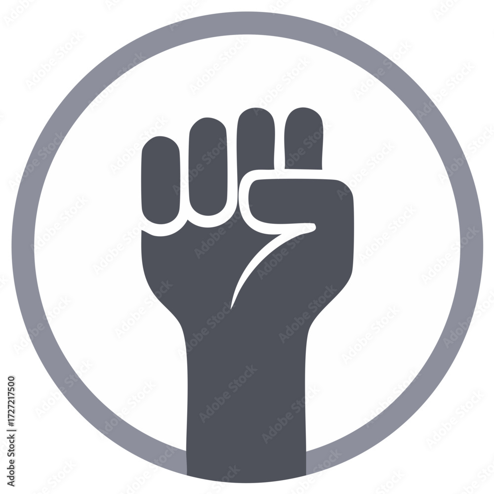 Fototapeta premium Raised fist symbol inside a circular outline representing power strength and protest