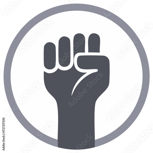 Raised fist symbol inside a circular outline representing power strength and protest