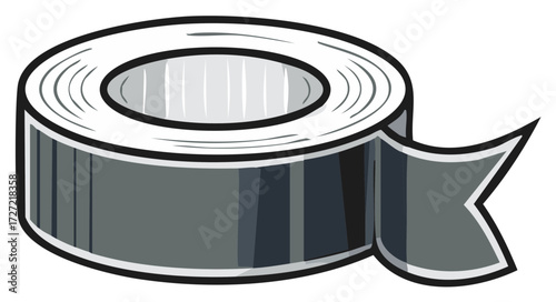 Vector illustration of a roll of duct tape in grayscale colors.