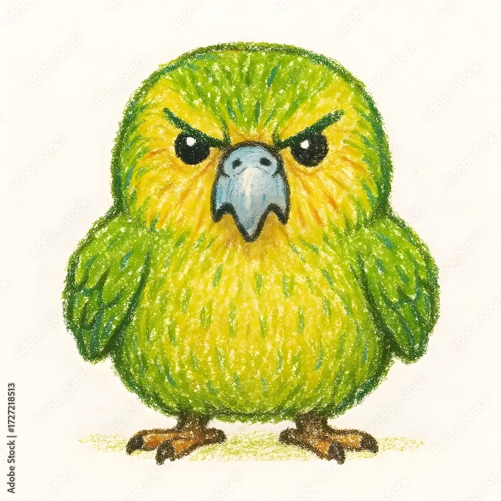 Fototapeta premium 카카포, 크레용 아트 일러스트, jpeg (kakapo, crayon art Illustration, jpeg)