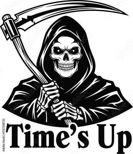 Grim reaper with scythe illustration symbolizes mortality and finality