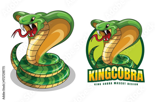 Cobra snake mascot logo illustration, dangerous reptile emblem, fierce wild animal design for gaming, sports, and branding identity