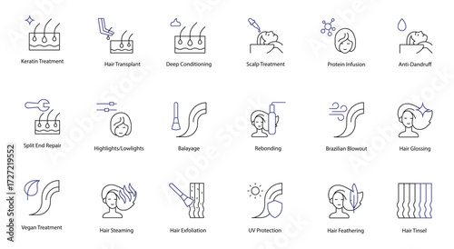 Hair Care and Styling Icon Set: A Complete Collection of vector icons