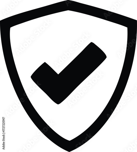 Simple shield with checkmark icon graphic symbol for security safety approval protection assurance trust verification success