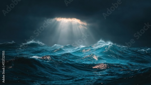 Stormy sea sunlight