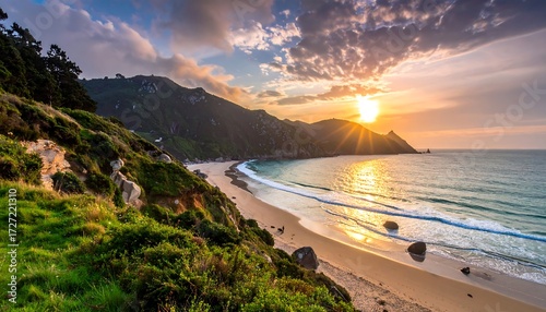 Scenic coastal sunset over a beach