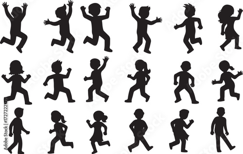 “Energetic Silhouettes of Children in Diverse Running Actions”