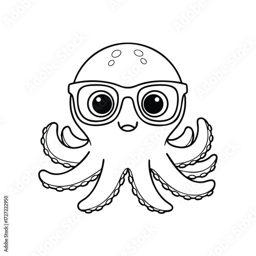 A playful octopus wearing glasses showcases its charming personality and unique character traits vividly.