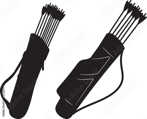 Two black quivers filled with arrows silhouette