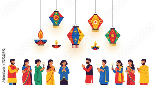 Indian Festival Celebration with Lanterns and Family
