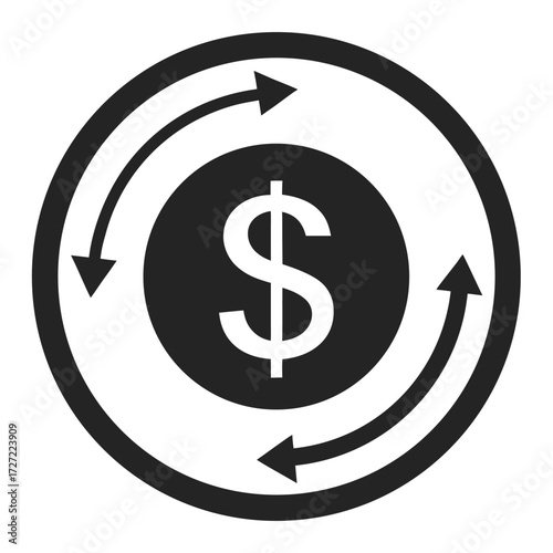 Circular Flow Diagram with Dollar Sign Black Icon Representing Recurring Investment or Finance Cycle