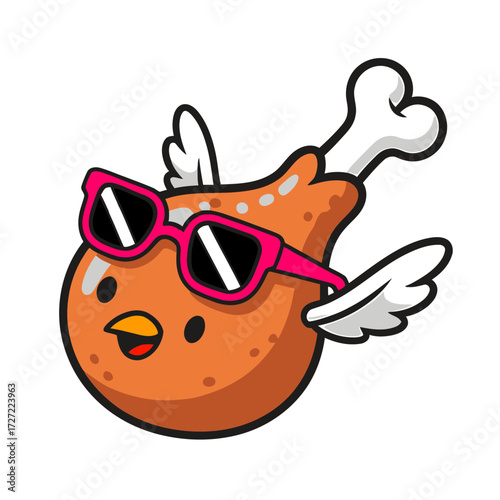 A Cartoon Chicken Leg with Sunglasses and Wings Ready for a Summer Day