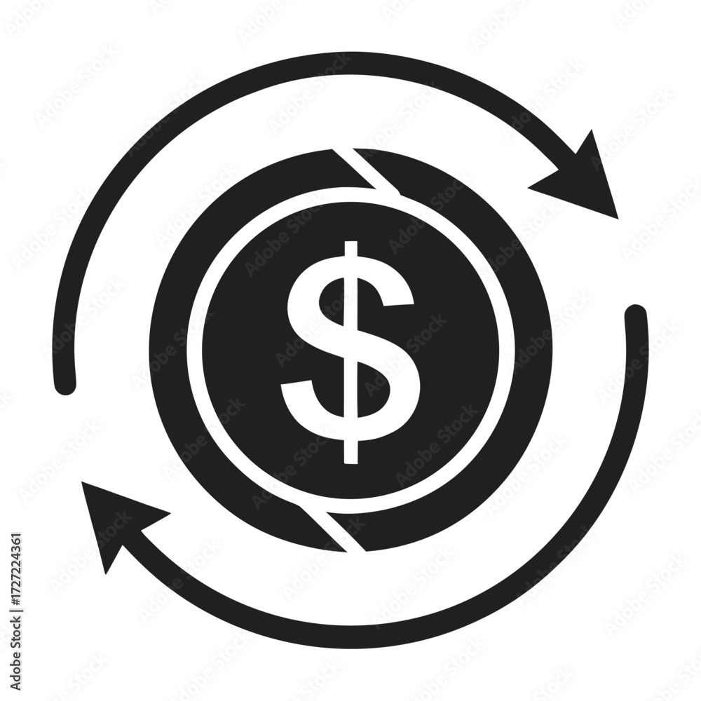Obraz premium Dollar Coin Circle with Arrows in Black and White Currency Exchange Concept