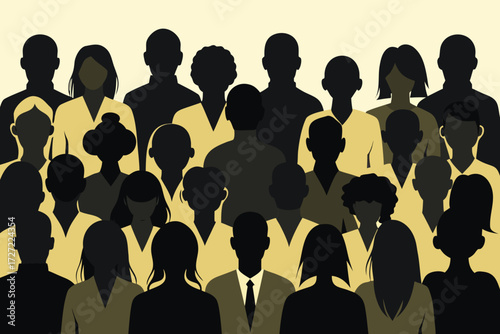 Diverse Group of People Illustration Showing Community, Unity, and Crowd in Black and Gold