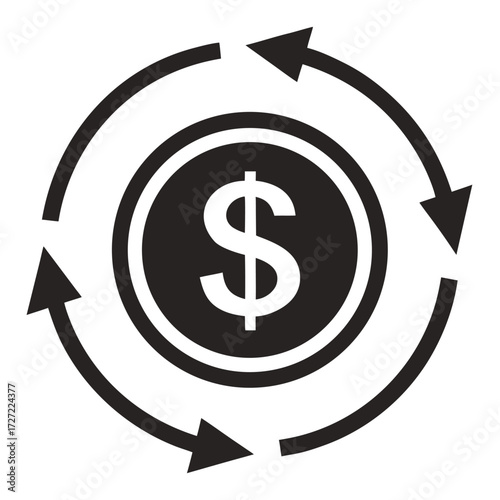Dollar Coin Surrounded by Circular Arrows Money Flow or Exchange Concept Illustration