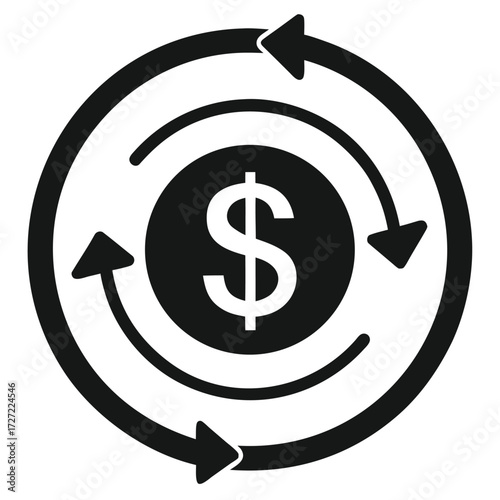 Dollar Sign in Circle with Arrows Currency Circulation, Exchange, and Financial Transactions Symbol
