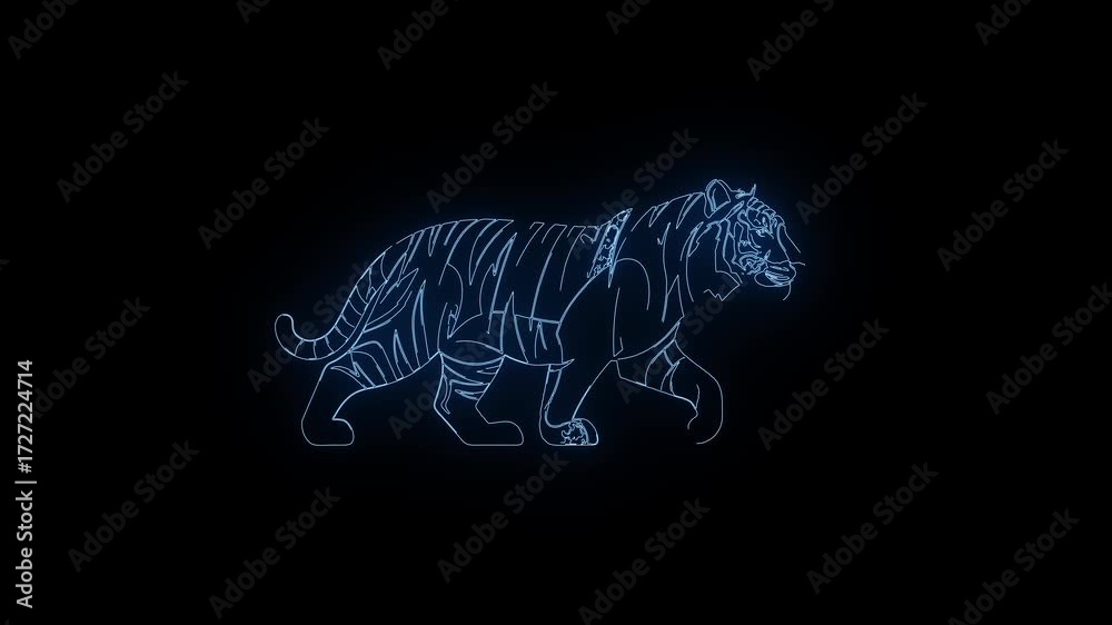 Glowing Blue Tiger Walk Cycle Animation for Modern Projects Stock 비디오 ...