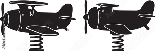 Two vintage airplane spring riders in silhouette style
