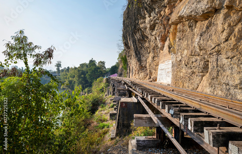 Schilderij op canvas Thai-Burma Death Railway,at Tham Krasae Bridge,alongside the River Kwai,Kanchanaburi province,Thailand