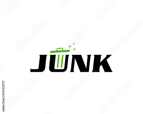 A stylized logo featuring the word "JUNK" with a green, striped trash can icon integrated into the letter "U," signifying waste removal and disposal services.