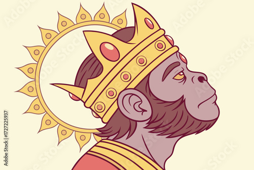  hanuman, hindu god, deity, golden crown, jewels, ornamental, mythological figure, divine being, ornate, intricate design, richly detailed, vibrant colors, divine, powerful, heroic, mythical creatur