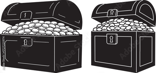 Two open treasure chests overflowing with gold coins silhouette
