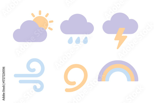 Pastel weather forecast and atmospheric condition icons for digital applications and graphic design projects