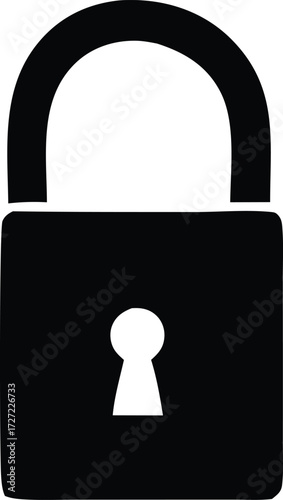 Simple black silhouette of a padlock iconic symbol of security privacy protection and data safety