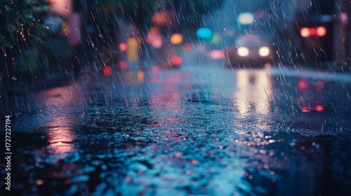 rainy view on a deserted road