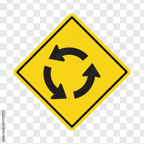 Roundabout ahead warning road sign transparent